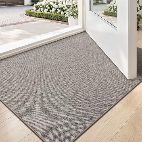 LUMI Schmutzfangmatte 60x90cm, Fußmatte Innen, rutschfest Beige | Fängt Schmutz und Feuchtigkeit auf, extra flach ohne Türblockieren, leicht zu reinigen, haustierfreundlich, Leinenoptik