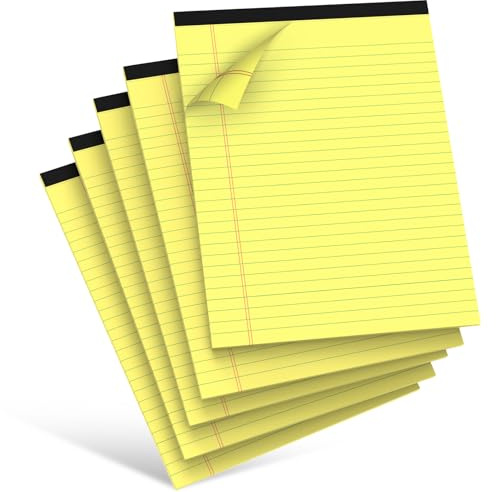 RITOLLO A4 Schreibblock gelb, 5er Pack, liniert, 80g/m² Papier, 9 mm Lineatur, beidseitig beschreibbar, mit Abreißkante (21,3 × 28 cm)