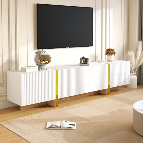 AliSefaiy 190 * 35 * 45cm TV Schrank mit 3 Türen, Lowboard mit 2 Schubladen, Die Türen sind mit Dämpfungsschanieren ausgestattet, Geeignet für Wohnzimmer (Gold+Weiß)