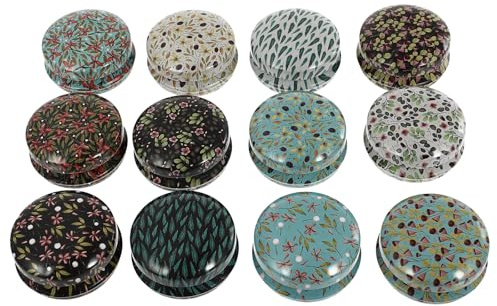 IDEANATEGRATE Scatole di Latta Rotonde in Ferro 12 Pezzi Coperchio, Pratiche per Conservare Piccoli Oggetti, per Uso Quotidiano e Regalo