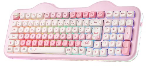 YUNZII C98 AZERTY Clavier Gamer Mécanique sans Fil Gâteaux (Rose, Milk V2) | Français 100 Touches PBT avec Pavé Numérique, Bluetooth/2.4G/USB-C Filaire, RGB, Montage Gasket, pour Windows/Mac