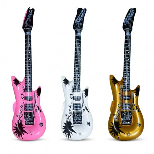 Ovanda 3 Stück XXL Aufblasbare Gitarre, Luftgitarre, Gitarre Luftballon | Folienballon, Rock Party Deko 80er 90er Party Zubehör, Fotobox Requisiten für Musikparty Karaoke Geburtstag