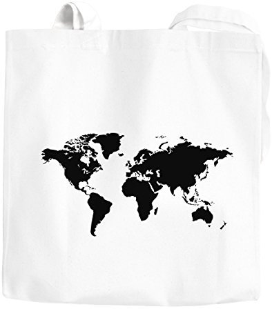 Baumwolltasche Weltkarte World Map Stoffbeutel Jutebeutel Baumwollbeutel Autiga® weiß 2 lange Henkel