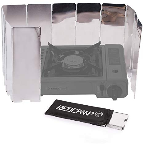 REDCAMP Folding Outdoor Stove Windscreen, 12 Plates Aluminum Camping Stove Windshield with Carrying bag, Lightweight Butane Burner Windshield