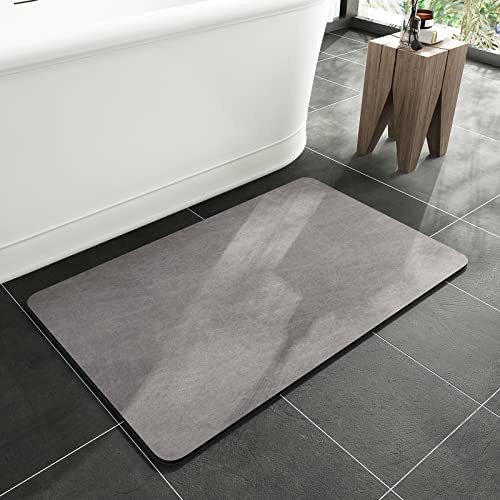 MontVoo -Bath Mat Rug-Rubber Backing Non Slip Quick Dry Absorbent Thin Bathroom Rugs Fit Under Door-Faux Suede Surface Bathroom Floor Mats-Shower Rug for in Front of Bathtub Shower Gray 17x27.5