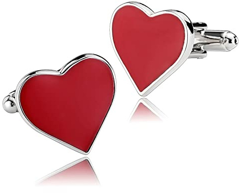 Whoiy Gemelos Novio Personalizados, Gemelos Hombre Acero Rojo Corazón para Hombres Mujeres Grabado Gratis con Joyero