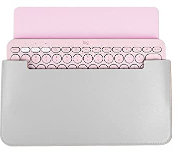 Hosoncovy PU Leather Portable Keyboard Carrying Case Storage Bag Travel Case Dustproof Protective Case for Logitech K380 Multi-Device Bluetooth Keyboard (Silver)