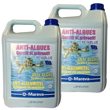 2X Alghicida, Antialga battericida Azzurrante per Acqua Piscine RevaBlue 5 Litri per Il Trattamento delle alghe