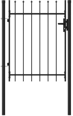 BaraSh Garden Gates High galvanised wrought iron metal swing gate,Fence Gate Single Door with Spike T O P Steel 1x1.2 m Black