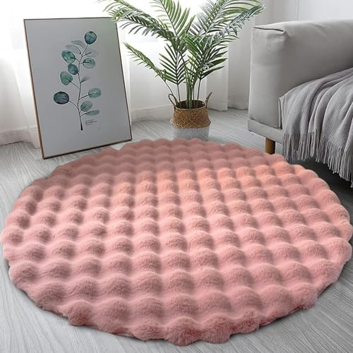 Freyamy Plüsch Teppich Rund 180cm Rosa Einfarbig Hochflorteppiche Flauschige Weich Teppiche Waschbar rutschfest Teppiche Modern Dekorative Teppich für Wohnzimmer Schlafzimmer Kinderzimmer
