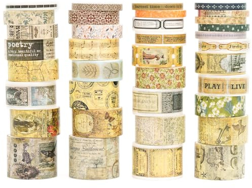 Songdao Retro Washi Tape Set Dekorative Antik Masking Tapes Breite Chronik Klebeband Bunt für Kunst, DIY Handwerk, Tagebuch, Planer, Scrapbook, Verpackung (Duke Jorge)