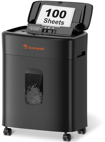 Bonsaii 100 Sheets Auto Feed Paper Shredder, Up to 30 Minutes Shredders for Home Office Use, Micro-Cut Heavy Duty Shredder / 4.2 Gallons/Security Level P-4 (C231-D)
