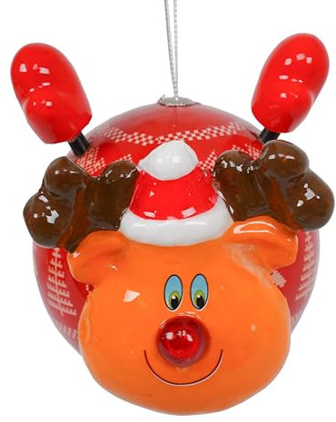 Stilé Palline di Natale con Personaggi Natalizi e Luce LED, Decorazioni in Plastica Resistenti per Albero di Natale, Idee Regalo Uniche per una Magica Atmosfera Festiva (Renna, 10 CM)