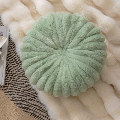 vctops Round Throw Pillow Soft Faux Fur Decorative Pillow Small Pumpkin Throw Pillow Cushion for Living Room Sofa Bed (Green,13.7 Diameter)
