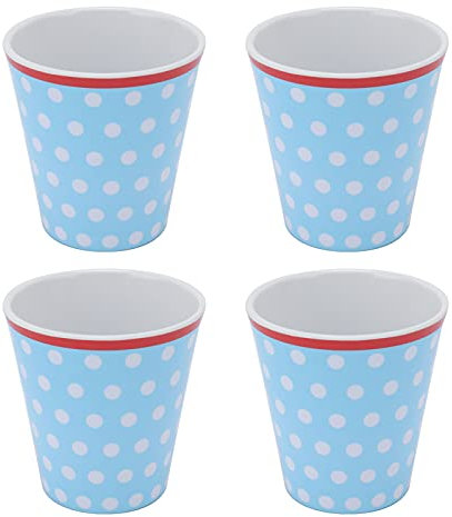 ANKROYU Exquisito juego de tazas de melamina con diseño de lunares azul claro, para uso escolar y restaurante, 4 unidades, material de melamina duradero, capacidad de 260 ml.
