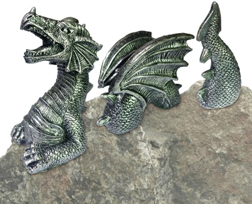 Escultura de dragón volador de tres piezas - artesanía de estatua de resina, decoración de regalo de jardín gótico - resina Arte Malvado Artesanía Decoración de Jardín Adornos