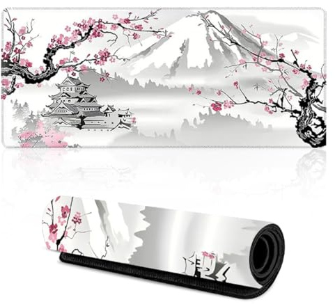 EXIN DECHEN Gaming Mousepad XXL, 900 x 400 mm, vit körsbärsblommor