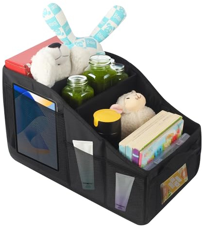 ACOMTUO Organisateur Voiture, 46x27x25cm Organisateur Voiture Enfant, Rangement Coffre de Voitures avec Séparateurs et Poignées, pour Stocker des Jouets, des Livres et des Collati (L)