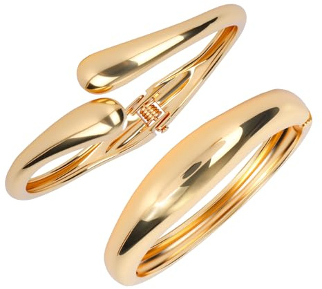 Mikovivi 2 Pezzi Braccialetto in Oro Massiccio, 2 Design Regolabile Bracciale Rigido Intrecciato Bracciale Rigido Largo con Cerniera Pratica Gioielli Alla Moda in Oro Impilabili per Regali da Donna