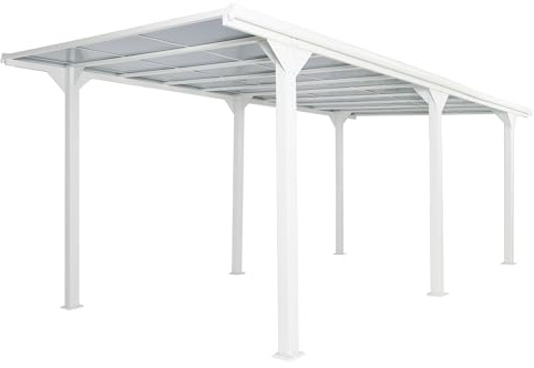 PROREGAL Alu-Carport, HxBxT 249x604x316 cm, 10cm-Gestell Polycarbonat-Dach Regenrinne, 3x6m, Weiß, Autoüberdachung Garage Unterstand
