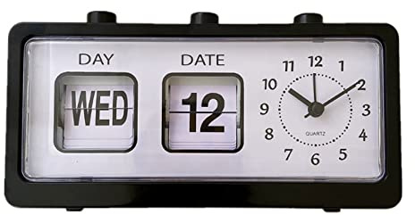 HERCHR Reloj Despertador con Calendario Digital, Alarma con Calendario de Salto Manual Vintage, Reloj Plegable Multifuncional con día y Fecha para Sala de Estudio y Oficina (Negra)