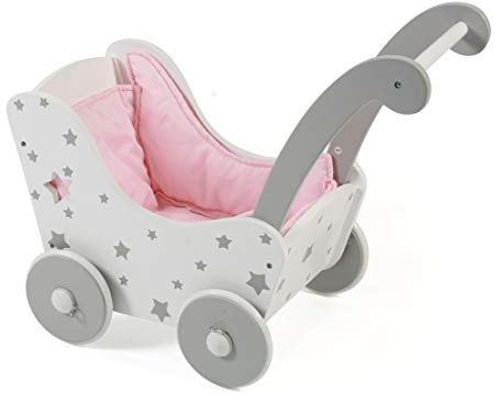 Bayer Chic 2000 Holz-Puppenwagen | Stars grau | Für Puppen bis 54 cm | Stabiler Puppenwagen aus Holz. Idealer Begleiter für Kleinkinder. Feste Schiebehöhe: 43 cm. Für Puppen bis 54 cm.