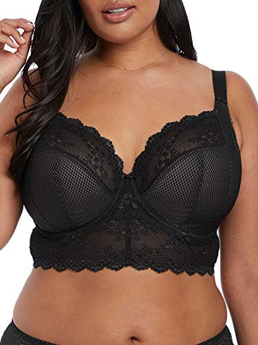 Elomi Women's Charley Longline Underwire Bralette Plunge Bra, Opaque, Black, 34F