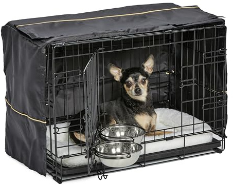 MidWest Homes for Pets XS - Kit di base iCrate a doppia porta, 59 cm, per cani di taglia extra piccola, include gabbia, cuccia per animali domestici, 2 ciotole e copertura per la privacy