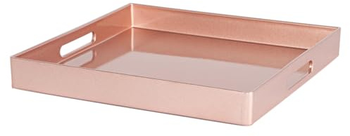 Argon Tableware 33cm Square Serving Trays with Handles - Rose Gold - Pack of 3 - Metallic Finish Decorative Breakfast Dish Melamine Food Tray for Eating, Snacks, Drinks, Food Serving