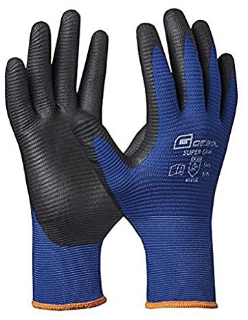Gebol 1 paire de gants de travail avec revêtement hydrofuge pour huile et graisse - Taille L (Gr 9) L - Bleu - Super Grip