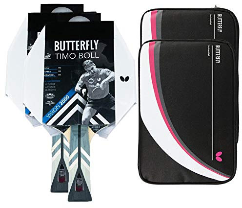 Butterfly 2 x Timo Boll Vision 2000 Tischtennisschläger + 2 x Tischtennishülle Drive Case 2 | Tischtennisschlägerset | Tischtennis Profi Set