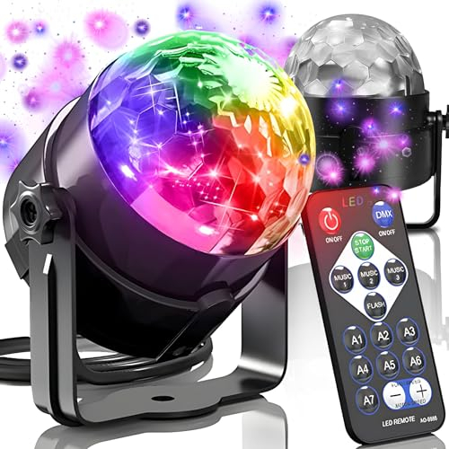 Retoo Luci discoteca, 360° rotante con controllo musicale, palla da discoteca per feste con telecomando e cavo da 2 metri, 3 effetti luminosi RGBP, ideale per feste in casa, compleanni