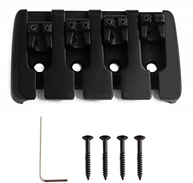 4 Saiten Headless Bass Bridge A Style Top Load Bridge mit Zinksätteln | Für E-Jazz-Bass, P-Bass, schwarz, hohe Masse