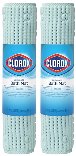 Duck Brand Clorox Bath Mat for Tubs, Non Slip Bathtub Mat with Suction Cups, 17 Inches x 36 Inches, Sky Blue, 2 Pack