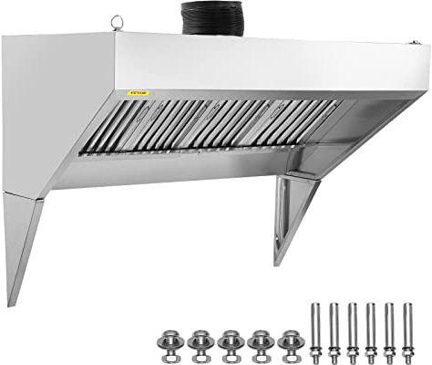 VEVOR Commercial Exhaust Hood, 8FT Food Truck Hood Exhaust, 201 Stainless Steel Concession Trailer Hood with 4 Detachable U-shaped Grid Oil Filter Mesh, Rust Resistant Vent Hood for Kitchen Restaurant