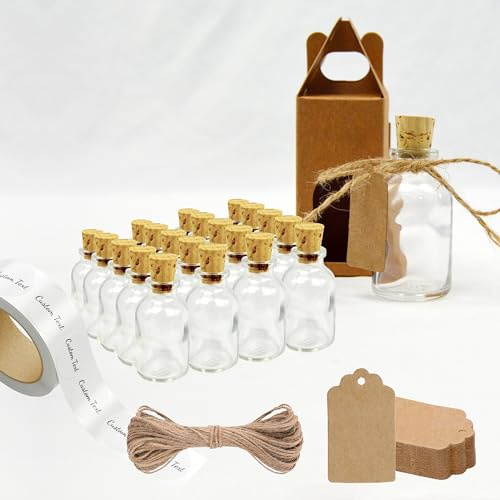 20 bottiglie in vetro da 20 ml con 20 scatole, 20 etichette kraft, spago e 20 etichette personalizzate - Ideali per la decorazione, la conservazione delle spezie e i regali eleganti per matrimoni