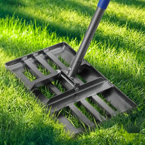 Lawn Leveling Rake with Round Edge, 6 FT Long Lawn Leveler with 17 x 10 Small Rakes Head for Smooth Garss Soil Dirt Sand, High Effect Long Handle Ground Leveling Tool for Yard Garden, No Flip