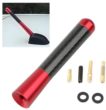 CGEAMDY Universal-Autoantenne Aus Aluminiumlegierung, Autoantenne 8cm Auto Kurzstab-Dachantenne, Auto-Mini-Antenne Aus Kohlefaser Mit Aluminiumgewinde(Rot)