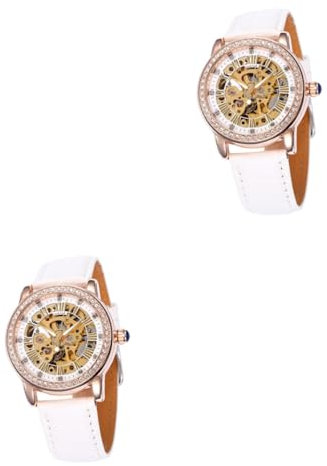 DEARMAMY 2 Pièces Montre Mécanique Femme Montre Mécanique Automatique -Bracelet pour Femme s à Automatique à Blanche