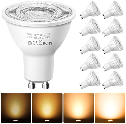 Nottac GU10 LED Spotlight Bulbs Dimmable, Warm White 2700K 4.9W (50W Equivalent) - 355LM, 38° Beam Blulbs for Ceiling Lights, Pack of 10