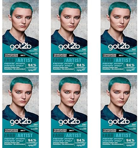 6x got2b Farb/Artist 097 Mermaid Grün Stufe 2 temporäre Haarfarbe lässt Haare in intensiven Farben oder in Pastelltönen erstrahlen, Haartönung hält 12–15 Wäschen, (6er Pack)