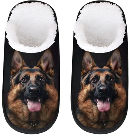 Pantofole da viaggio con cane da pastore tedesco, per donne e uomini, pantofole da viaggio per interni in peluche, Multicolore, 8/11 UK Wide
