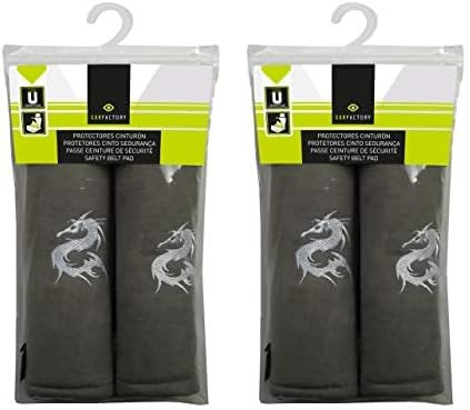Carfactory - Almohadillas protectoras para cinturón de seguridad de coche, 2 piezas, color gris, logo dragón gris. (Paquete de 2)
