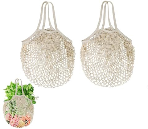Shirene Einkaufstasche Wiederverwendbare,2 Stücke Netz Einkaufstaschen Baumwoll Mesh Einkaufstaschen,Produktbeutel Mesh Tasche,Faltbar Netzbeutel für Die Aufbewahrung Von Obst Und Gemüse