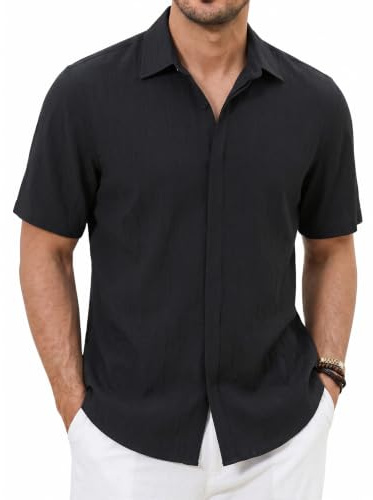 Enlision Camisa Hombre Negro Mangas Cortas Casual Verano Camisas para Hombres Botón Ajuste Regular Casuales Shirts XL