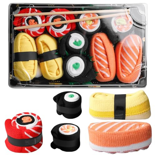 BAIFULAI 5 paia di calzini sushi, calzini divertenti a forma di sushi, calzini divertenti e colorati per uomo e donna, regali divertenti e stravaganti, calzini giapponesi per idee regalo