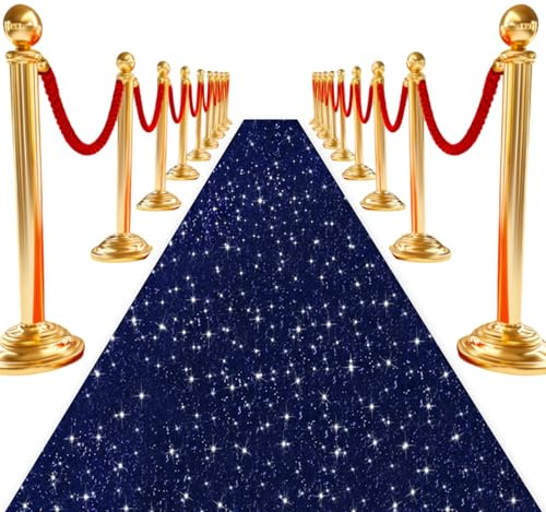 ROMANKAS Glitter Aisle Runner for Wedding Ceremony Navy Blue Aisle Runner 4ftx20ft Event Carpet Aisle Runners Sequin Aisles Runner Shimmer Carpet Runners for Party Baby Shower Bridal Reception Decor