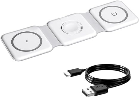 Chargeur à Induction sans Fil 3 en 1 Pliable Station De Mag-Safe Station Rapide 15W Compatible Smartphones Qi IPhone 16 15 14 13 12 11 Pro Max Plus SE Watch Ultra 10 9 8 7 SE 2 Et Écouteurs AirPods