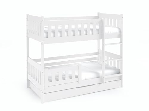 FURNLUX Lit superposé violet 80 x 160 cm, chambre à coucher, moderne, blanc, cadre en bois de pin, 168 x 86 x 141 cm, lit simple avec tiroir
