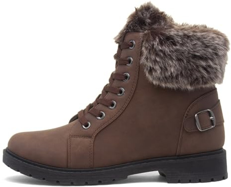 Lilley Womens Brown Faux Fur Lace Up Ankle Boot - Size 7 UK - Brown